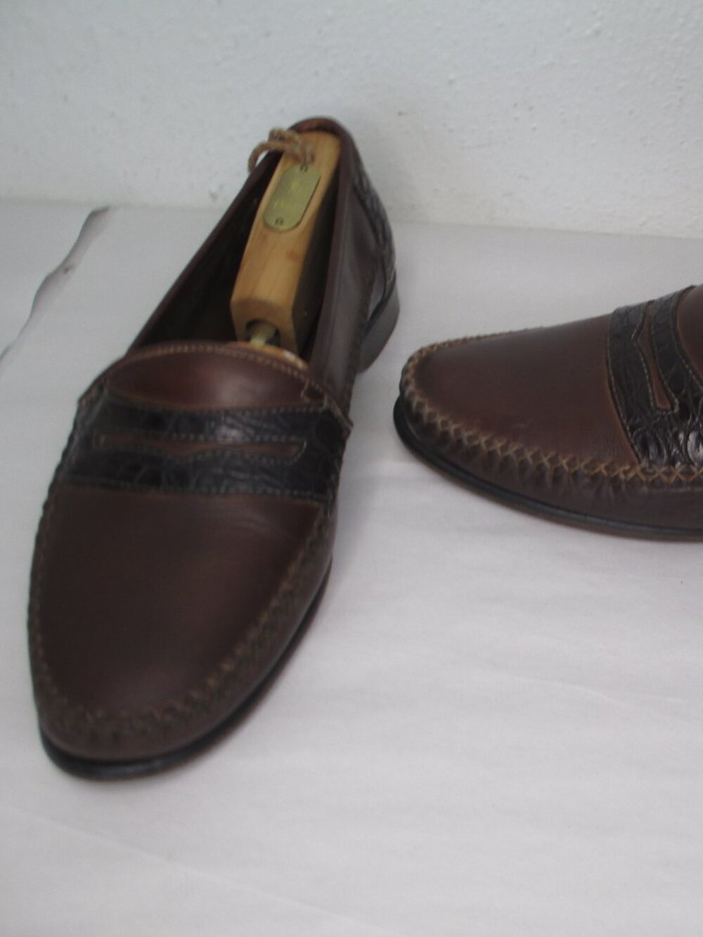 Zelli Genuine Crocodile Loafers Mens 11.5 Brown Leather Penny Shoes Casual Italy